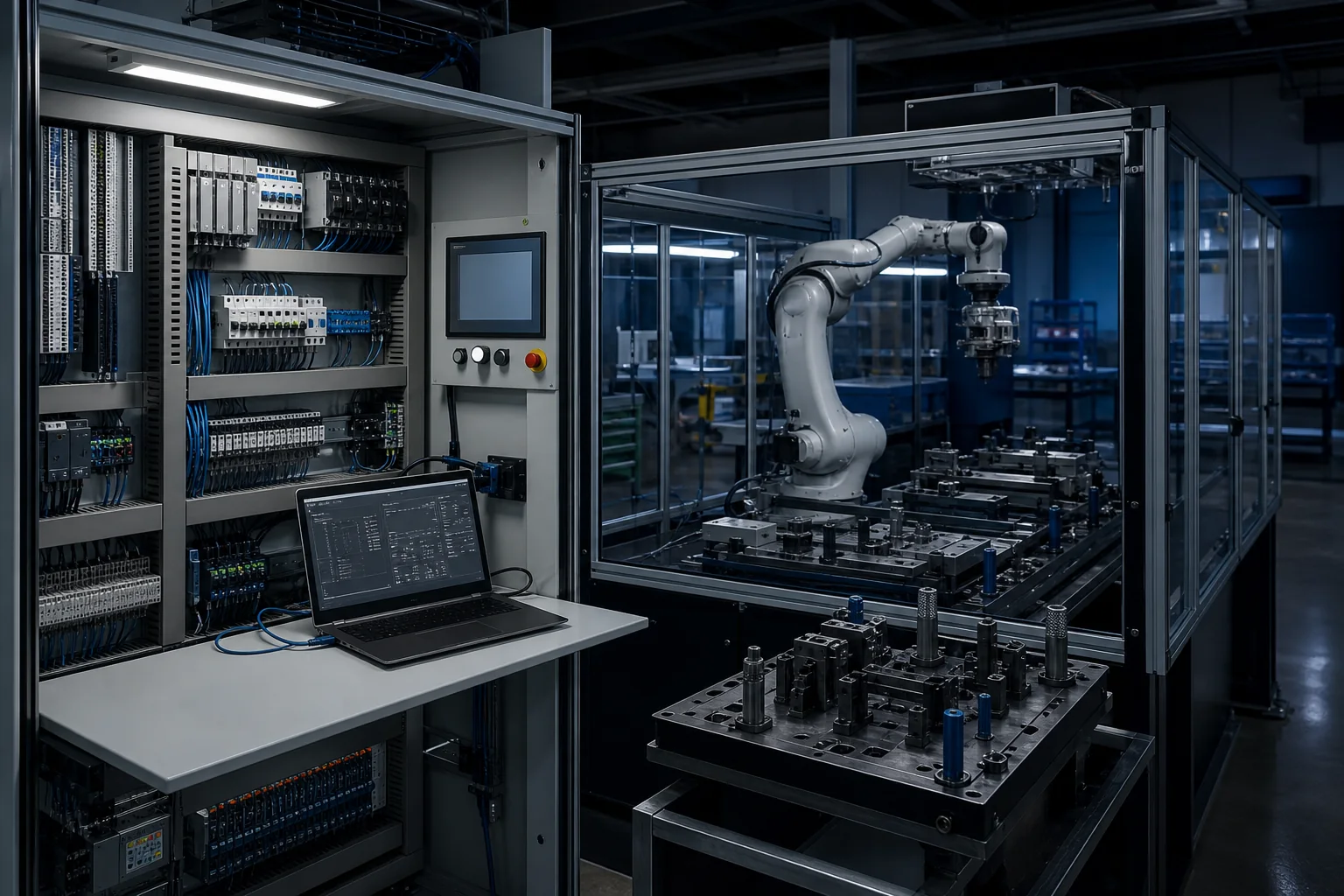 Automation engineering, PLC control and robot cell integration