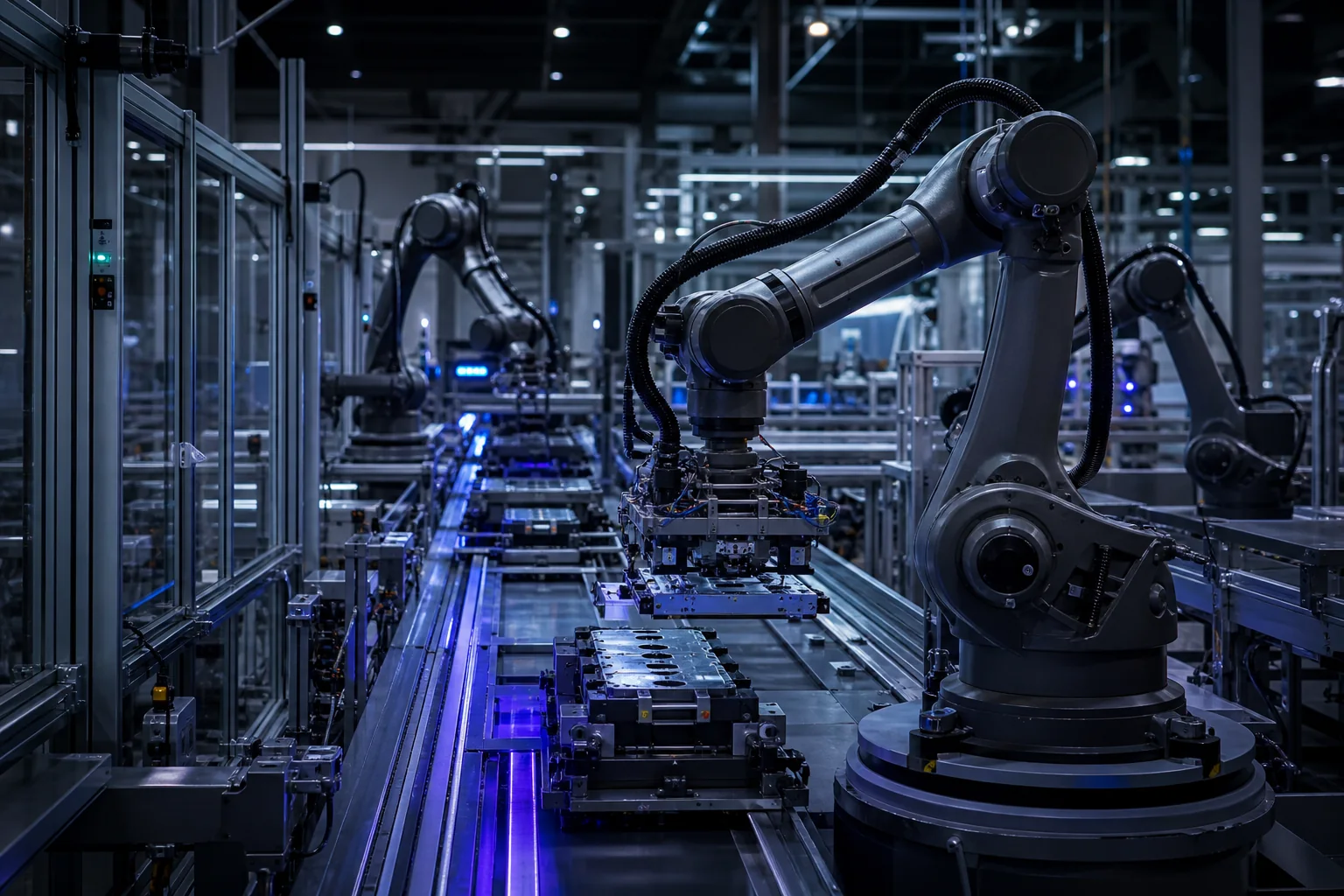 Integrated industrial robot automation line