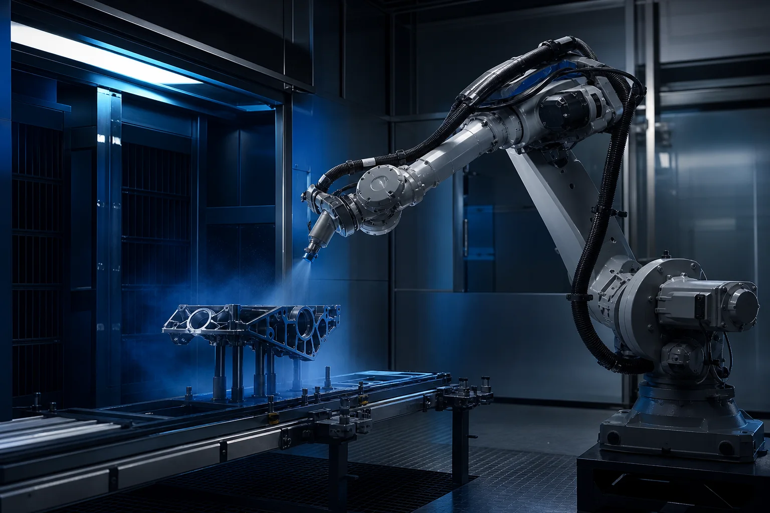 Robotic painting system in an enclosed spray booth