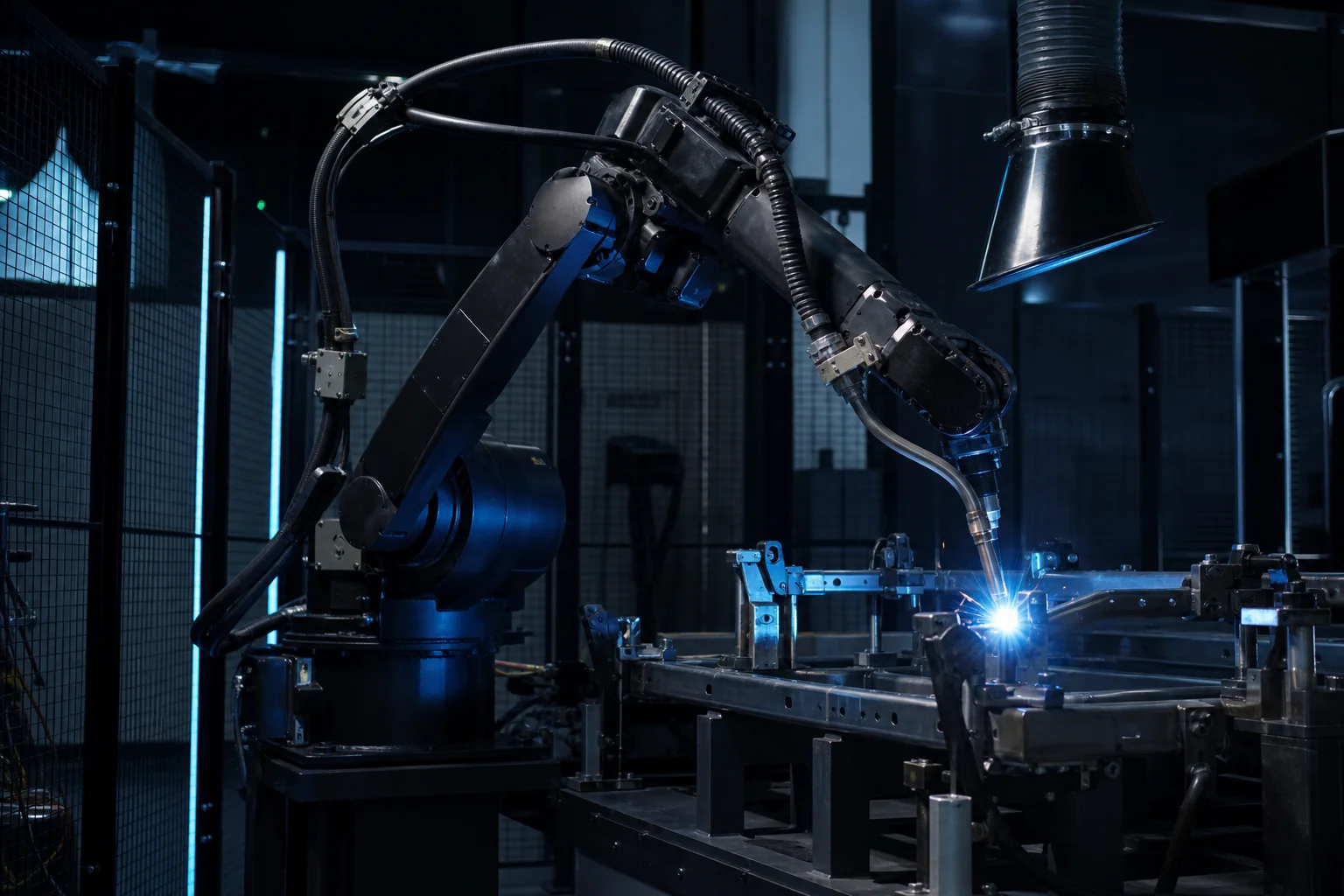 Robotic welding cell with guarded fixture